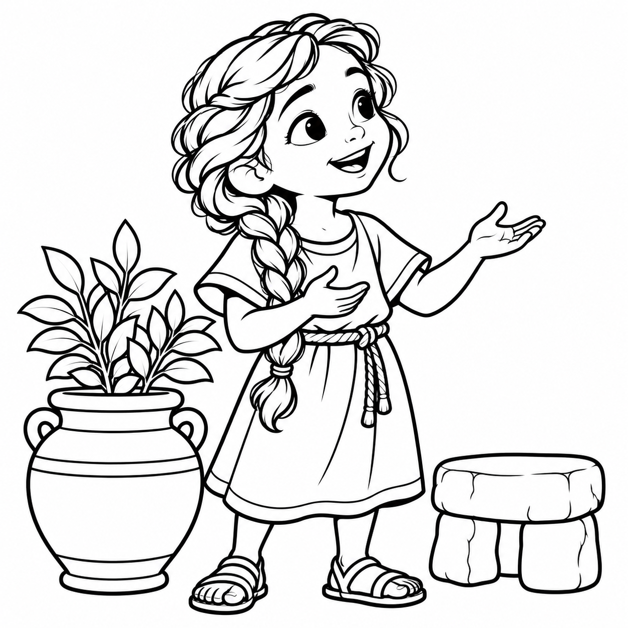 Outline of the little girl from Naaman’s story, ready to color